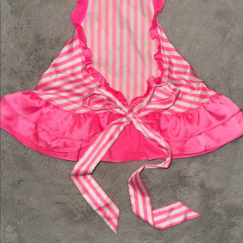 Victoria's Secret Sexy Little Things Candy Pink Striped Apron Dress Ruffle 34B - Picture 2 of 7
